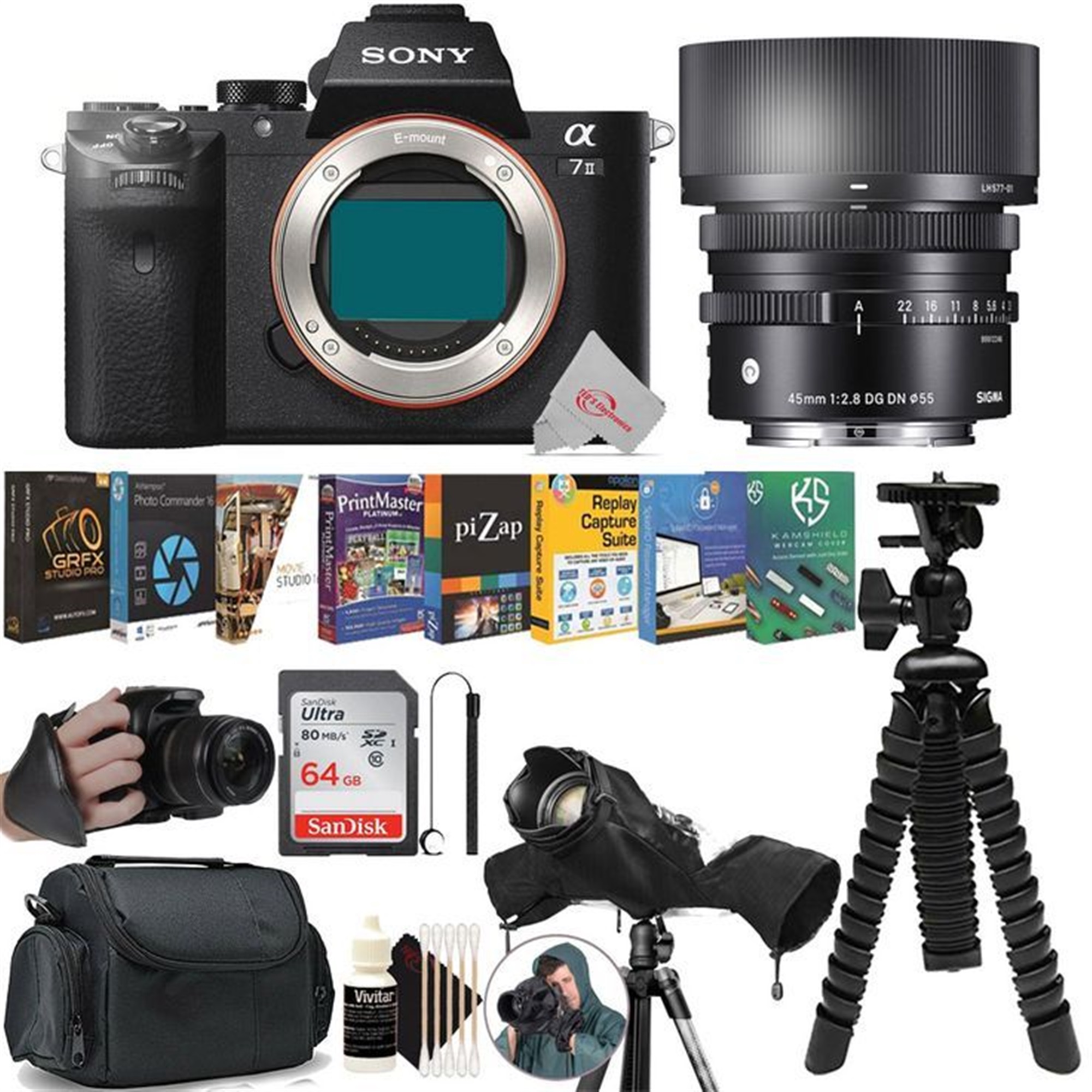 Teds A7MKIISG451 Sony Alpha a7 II Mirrorless Digital Camera with Sigma 45mm f/2.8 DG DN Lens