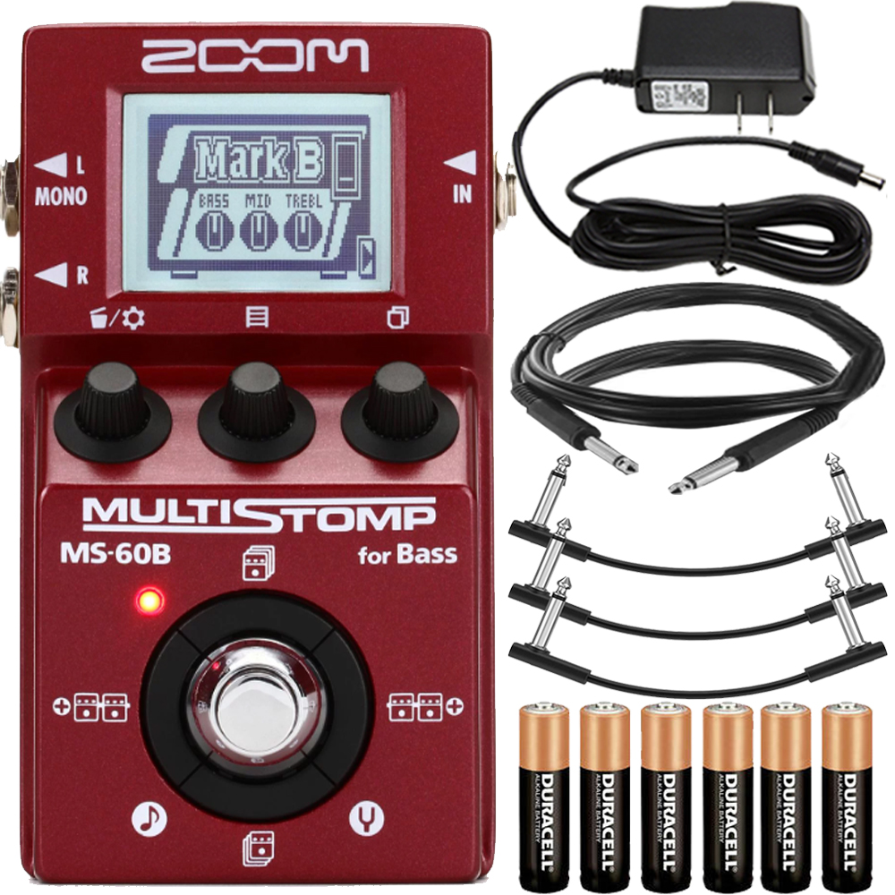 Zoom MS-60B MultiStomp Bass Pedal + Pig Hog Instrument Cable Accessory Kit