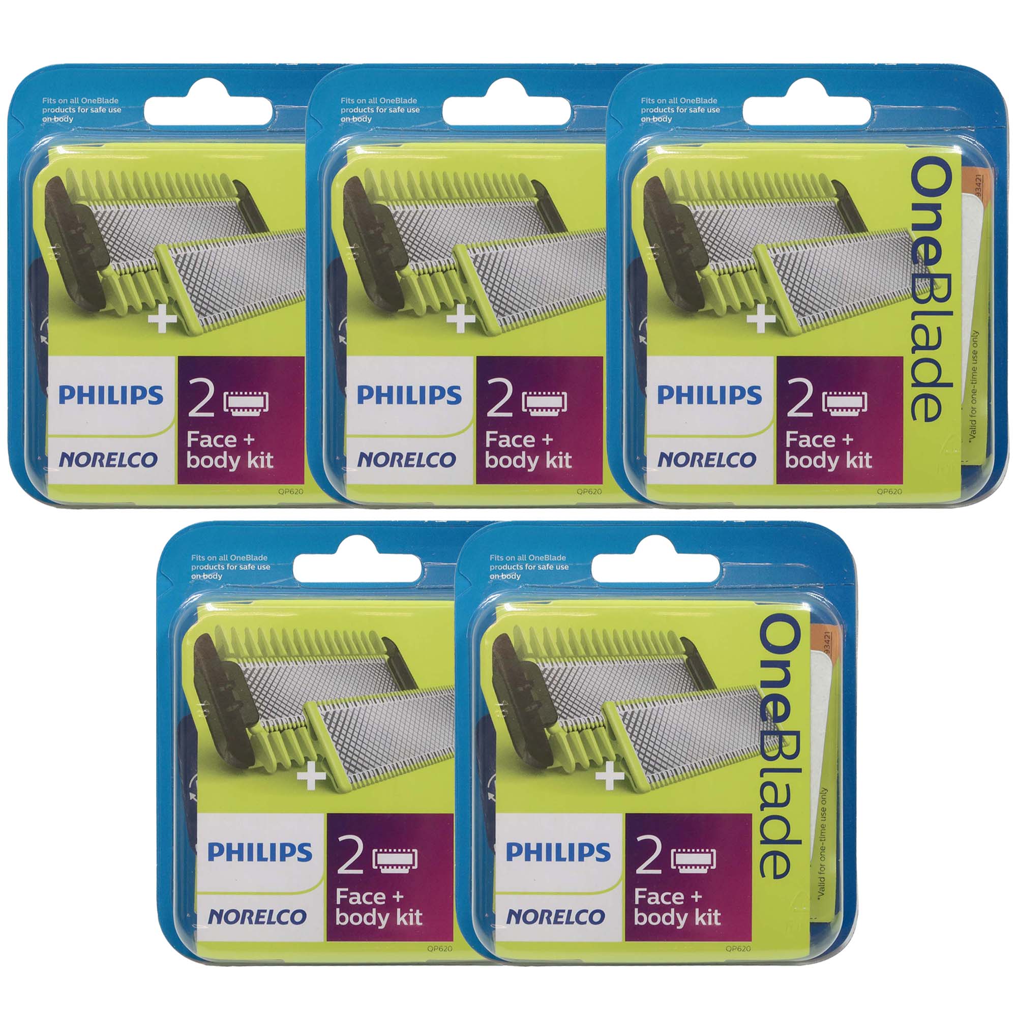 5x Philips Norelco Genuine OneBlade Replacement Blade Face + Body Kit, QP620/80