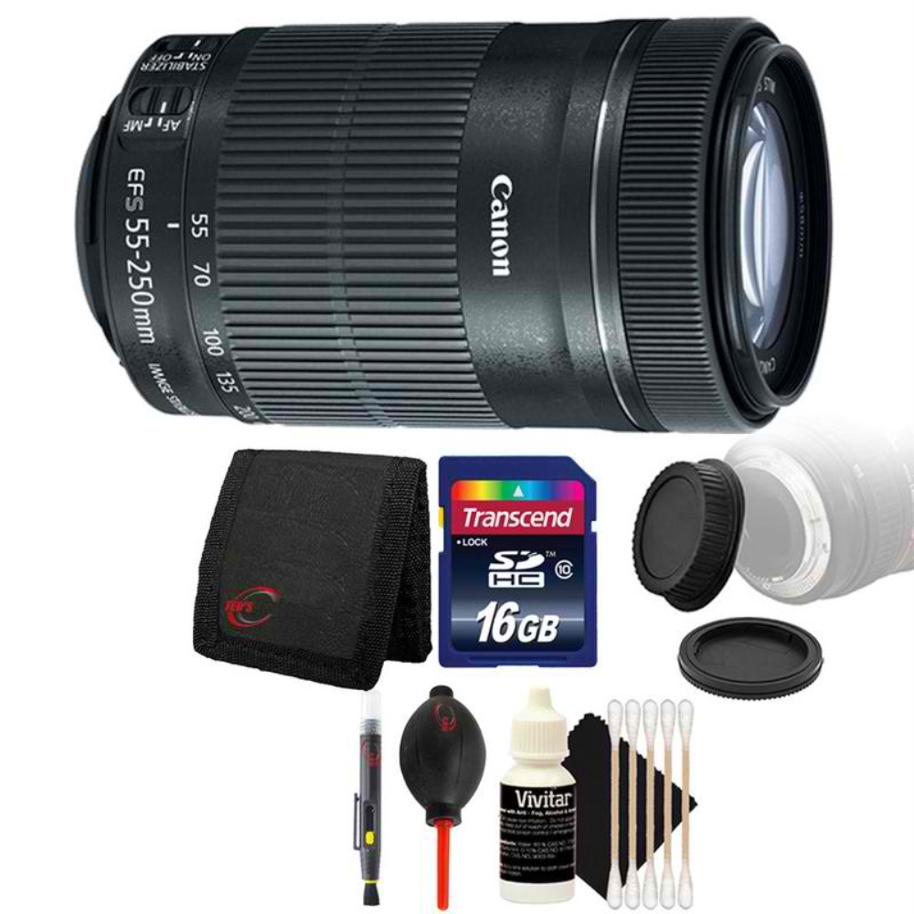 Canon EF-S 55-250mm F4-5.6 IS STM Lens with Bundle for Canon DSLR