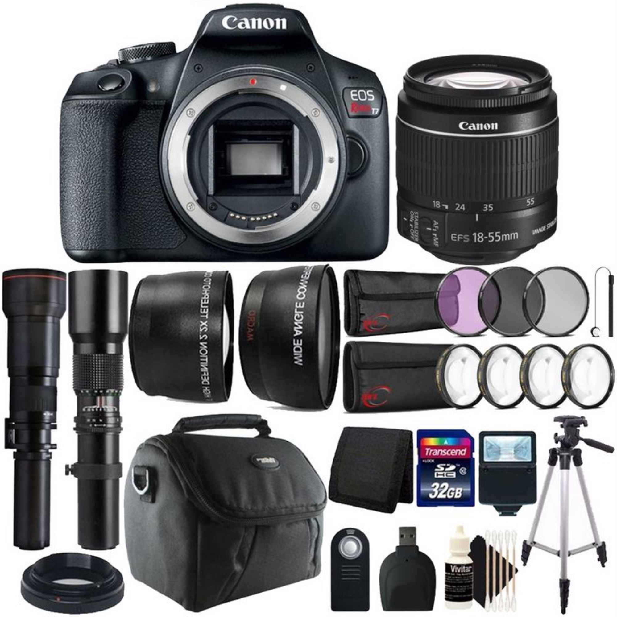 Canon EOS Rebel T7 DSLR Camera + 1855mm + 500mm + 6501300mm Lens Accessory Kit eBay