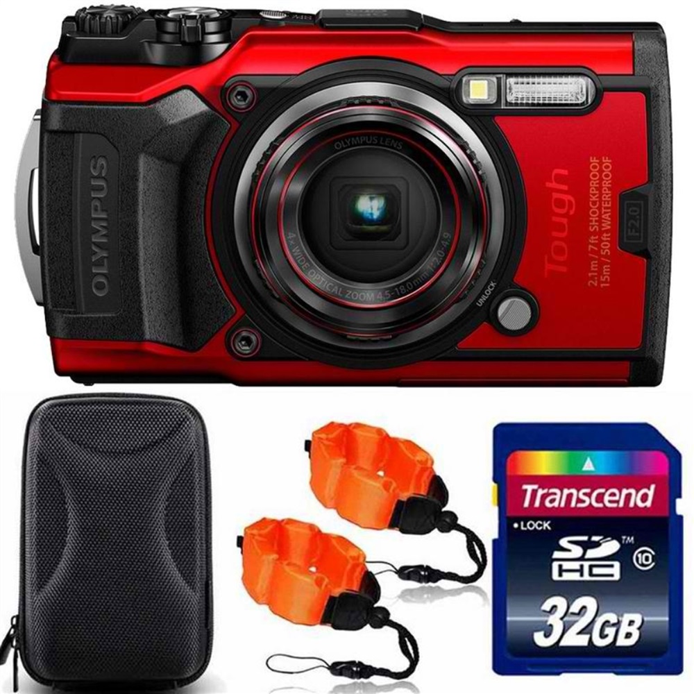 Olympus Tough TG6 Digital Camera Red + 32GB Memory Card + Strap & Case