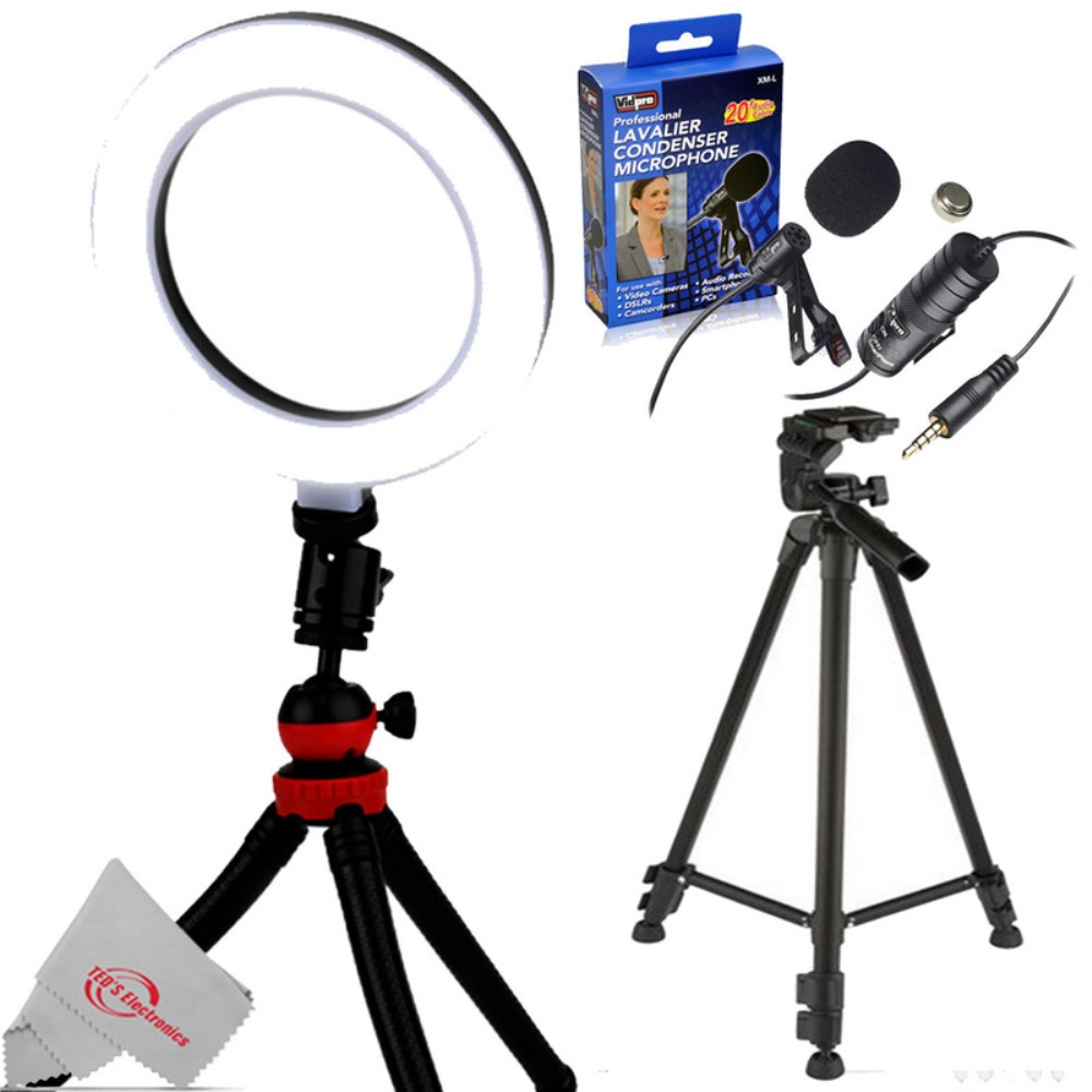 Vivitar Round LED Light 6" with Lavalier Microphone + Vivitar 60