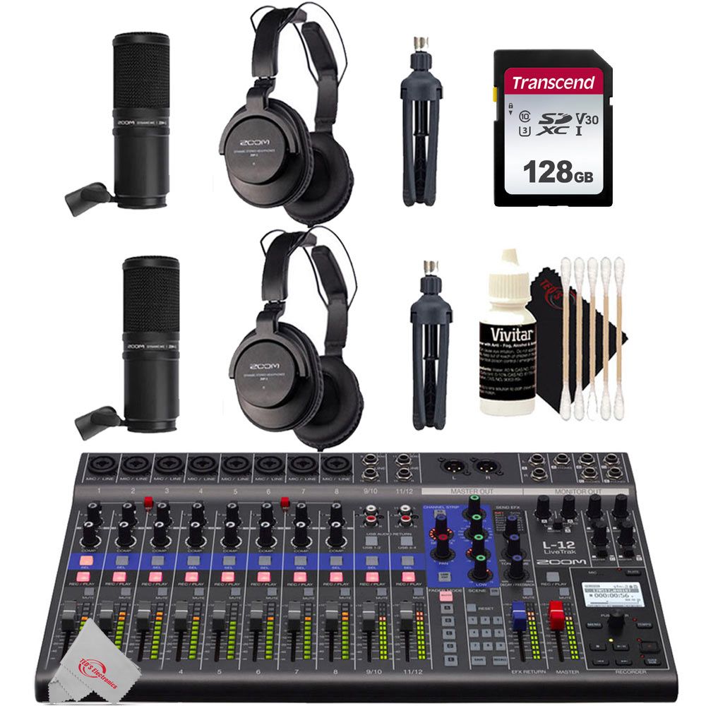 Zoom LiveTrak L-12 12 Channel Mixer Multitrack Recorder + Two